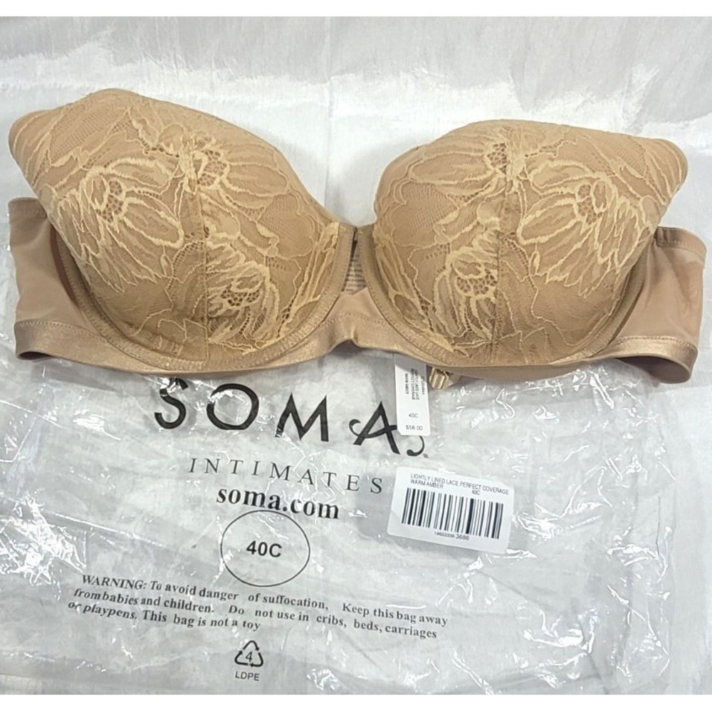 Soma Women's Perfect Coverage Lightly Lined Underwire Lace Bra‎ - Warm Amber 40C